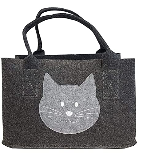 Filz Tasche mit Katzenkopf anthrazit 40 x 25 cm Einkaufstasche Geschenk Cover