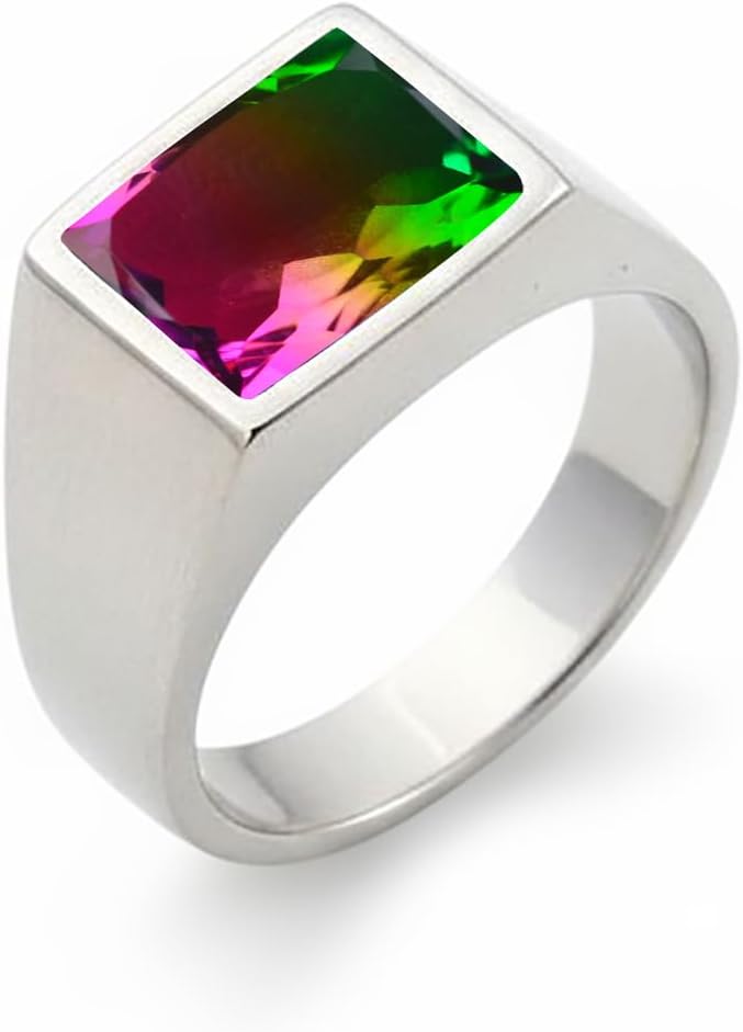 Watermelon Tourmaline Quartz Ring – Modern Rectangular 925 Sterling Silver Design, Color-Changing Gemstone, Perfect Gift for Gemstone Lovers