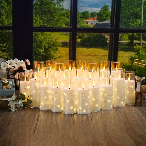 Image of Nimiko Flickering Flameless LED Candles,Battery Operated Candles 24 Pcs with Embedded Star String,Acrylic LED Pillar Candles with Remote,Suitable for Home Decoration to Create an Atmosphere (White)