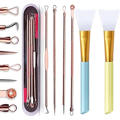 2PCS Silicone Face Mask Brushes,for Facial Mud Mask, Clay, Body Lotion and Body Butter.with free 4PCS Blackhead Remover Comedone Extractor(rose gold) Cover