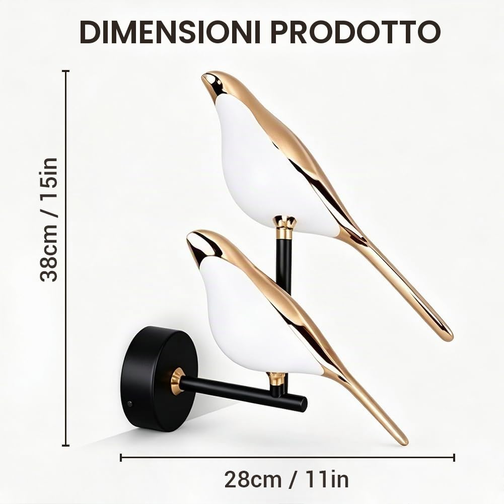 Lampada da parete Holigie Nordic Bird, luce naturale 4500K, moderna lampada da parete decorativa a LED per soggiorno e camera da letto