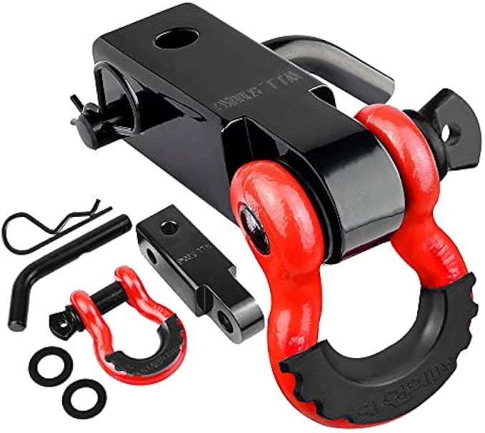 AUTOBOTS Trailer Hitch Receiver 2" 45lb Break Strength Heavy Duty Receiver with 5/8" Screw Pin 3/4 Shackle for Vehicles Restoration Off-Road Red and Black