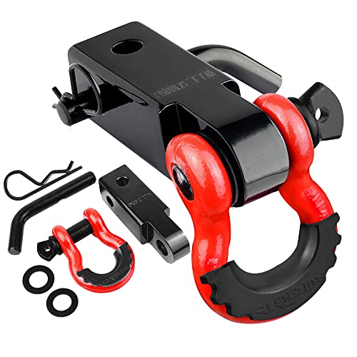 AUTOBOTS Tow Hitch Receiver 2", 45,000 Lbs Break Strength Shackle Hitch Receiver with 5/8" Hitch Pin, 3/4 D Ring Shackle, Towing Accessories for Truck Trailer Recovery Off-Road Red&Black by AUTOBOTS - Used condition - US$26.62