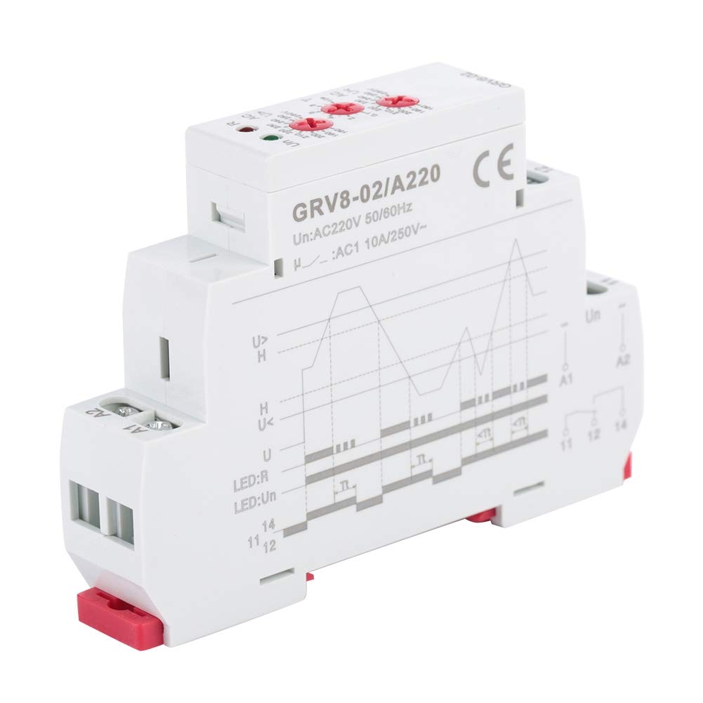 Keenso GRV8-02 Relé de vigilancia para regulación de voltaje monofásico, relé de supervisión de protección de sobretensión o bajo voltaje ajustable con indicador LED (GRV8-02/A220)