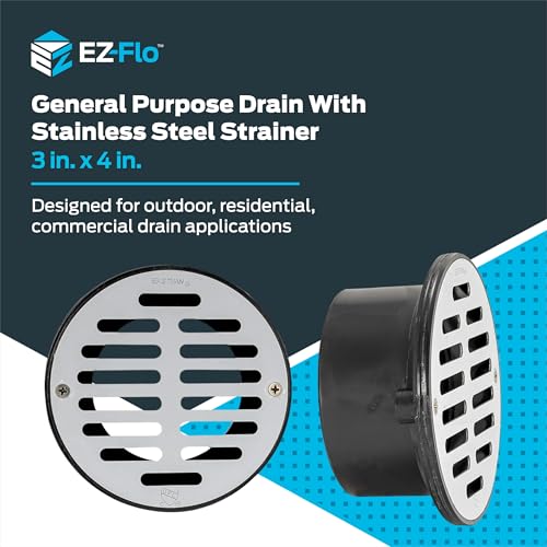Image of EZ-FLO 3 Inch x 4 Inch ABS General Purpose Drain with Stainless Steel Strainer, 15324