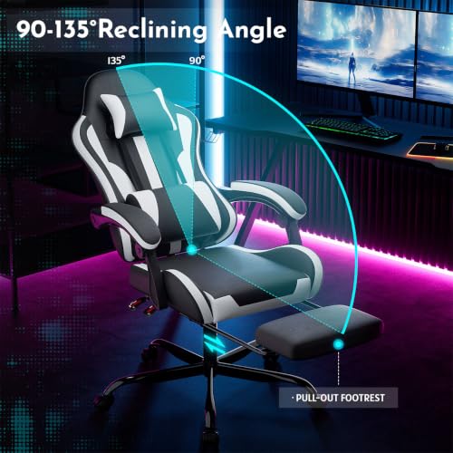 Image of Gaming Desk Chair for Adults, Ergonomic Gaming Chair (Black+White-2)