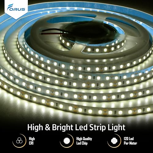 Image of Forus 5 Meter (5M) 8mm Natural White LED Strip Light, 120 LEDs /M Plug & Play Flexible Lighting for Home Decor, False Ceiling, Pooja Room, Living Room, Kitchen, Mirror, Stairs, 2-Year Warranty