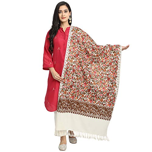 Zamour Kashmir Women Stole Scarf Wrap Shawl with Indian Embroidery Flower - 6376