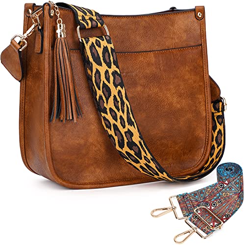 Image of HKCLUF Crossbody Bag Purse for Women 2PCS /Set Leather Hobo Handbag Wallet Set With 2Adjustable Guitar Strap Shoulder Bag | Purse