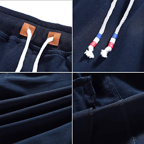 FoxQ Short masculino com bolsos com zíper, solto, casual, esportivo, cintura elástica, cordão, Azul