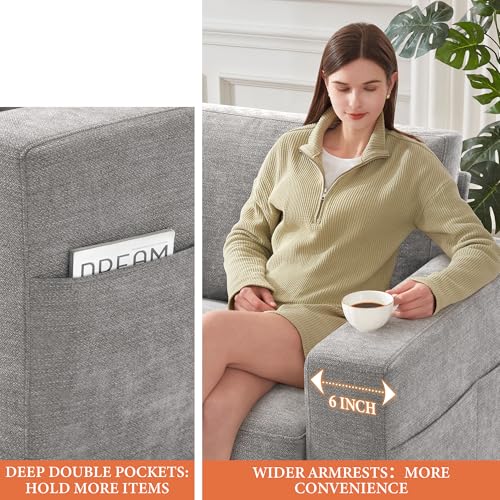 Image of Ihanherry 39 Inch Sofa Single with Side Pocket, Comfy Modern 1-Seat Sofa for Living Room & Bedroom, Removable Medium Firm Sofa Cushion, Breathable Chenille Fabric, Grey