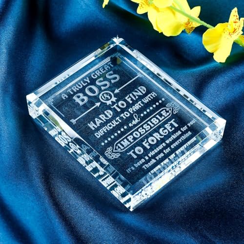Image of Gifzy Engraved Crystal Boss Going Away Gift for Women Men, Great Appreciation Gifts for Best Boss Lady Desk Decoration Paperweight Present for Boss's Day Leaving Retirement Birthday Christmas