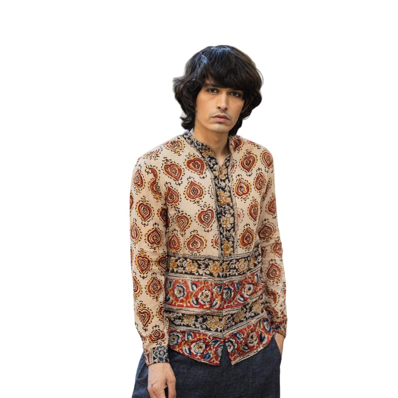 INGINIOUSArnav Kalamkari Men's Shirt: Stylish Comfort for Casual Outings and Special Occasions