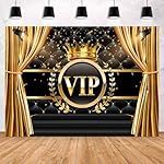 VIP Photography Backdrop Black Gold Theme Photography Background for Birthday Party Graduation Wedding Red Carpet Movie Night Celebrity Activity Fabric Award Ceremony Banner (7x5ft)