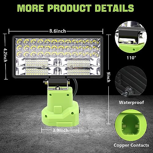 Image of 6000 LM 38W Cordless LED Work Lights Compatible with Ryobi 18V /20V Battery Portable Super Bright Flashlight LED Flood Light with 2 Modes Setting & Upgraded Short-Circuit Protection