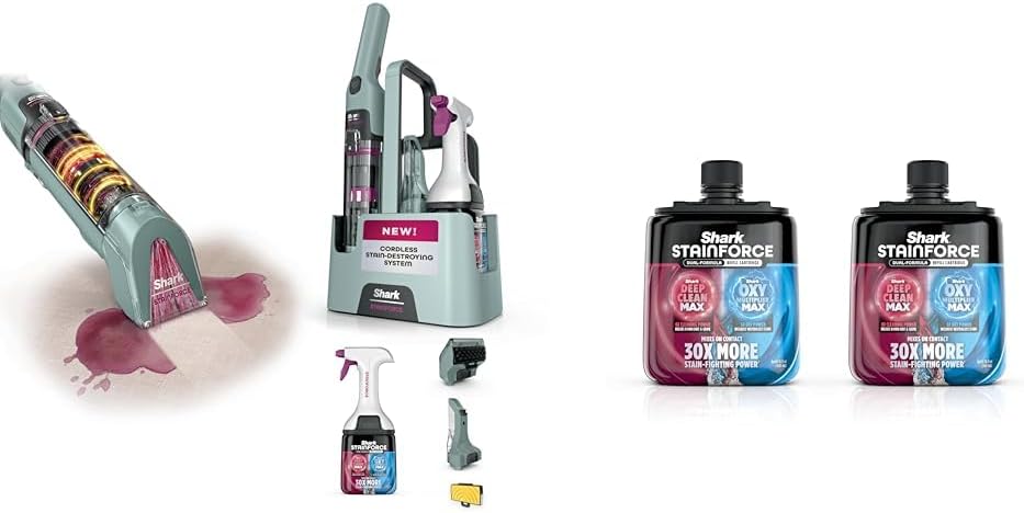 Shark StainForce Cordless Portable Spot, Stain, & Odor Remover System with StainForce Dual-Formula Refill Cartridge, Value 2-pack, 2x 16.9oz, for Carpets, Area Rugs, with Storage Caddy