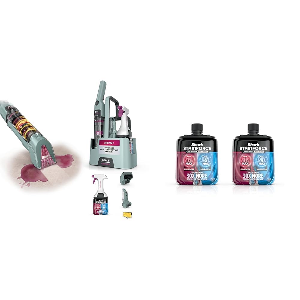Shark StainForce Cordless Portable Spot, Stain, &amp; Odor Remover System with StainForce Dual-Formula Refill Cartridge, Value 2-pack, 2x 16.9oz, for Carpets, Area Rugs, with Storage Caddy