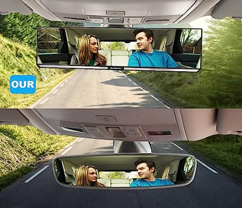 Image of Kitbest Rear View Mirror - Interior Clip On Panoramic to Reduce Blind Spot - Universal Wide Angle for Cars, SUV, Trucks - Flat - Bonus 2 PCS Blind Spot Mirrors