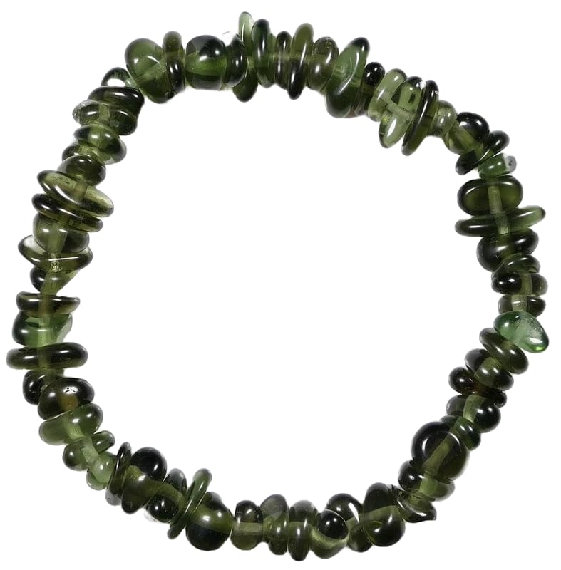 LKBEADS Natuurlijke Natuurlijke Moldaviet 8mm Nugget 7-8mm 7 inch Halfedelstenen Kralen Armbanden voor Mannen Vrouwen Healing Crystal Stretch Kralen Armband Unisex, Free, Edelsteen, Natuurlijke