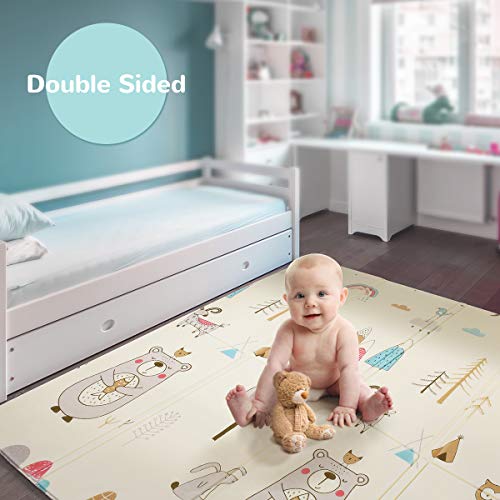 Folding Play Mat |【Easy to Clean, Fold Up】Non-BPA Non-Toxic Foam Baby Playmat 79“