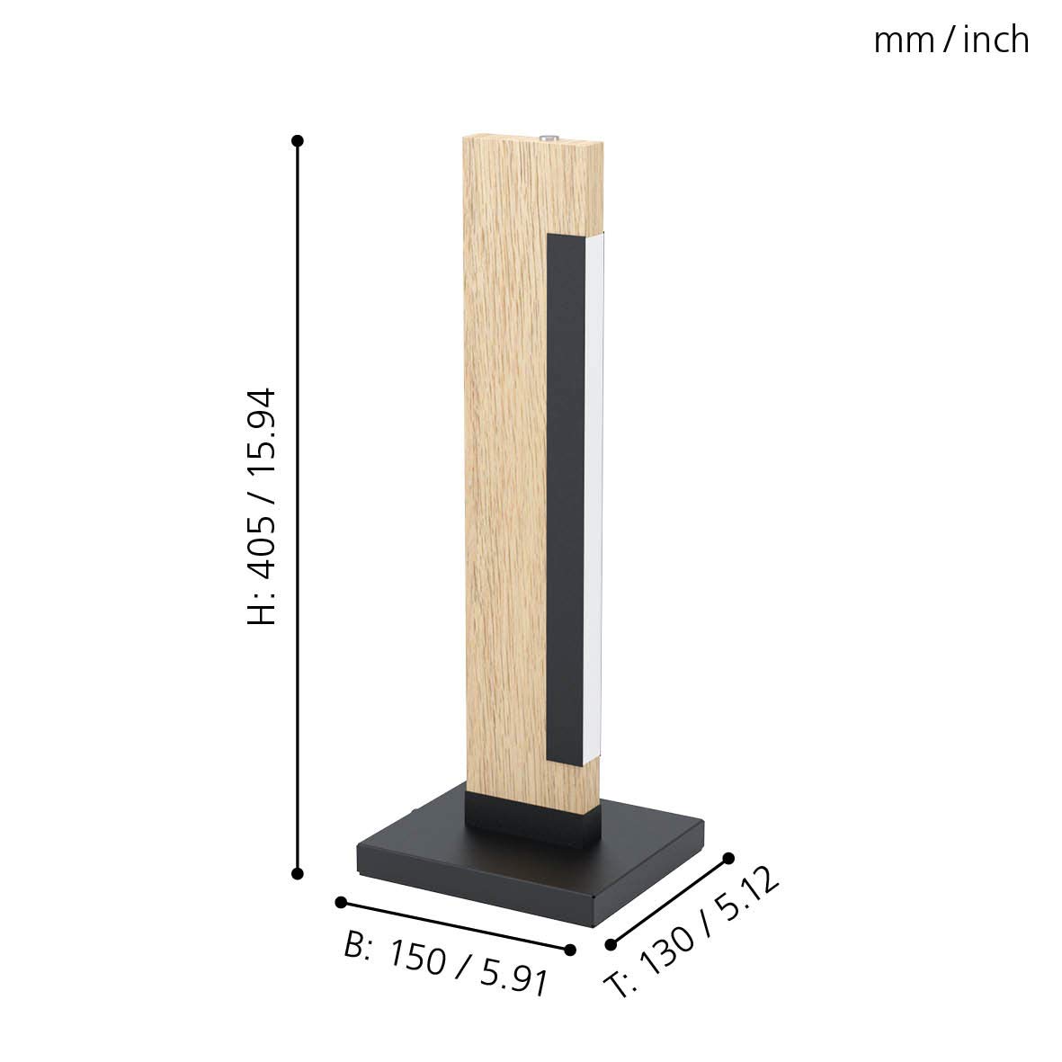 Eglo Lámpara de mesa LED Camacho, lámpara de mesa de 1 luz regulable | lámpara de noche de acero, madera y plástico, lámpara para salón en negro, natural, blanco, lámpara con regulador táctil