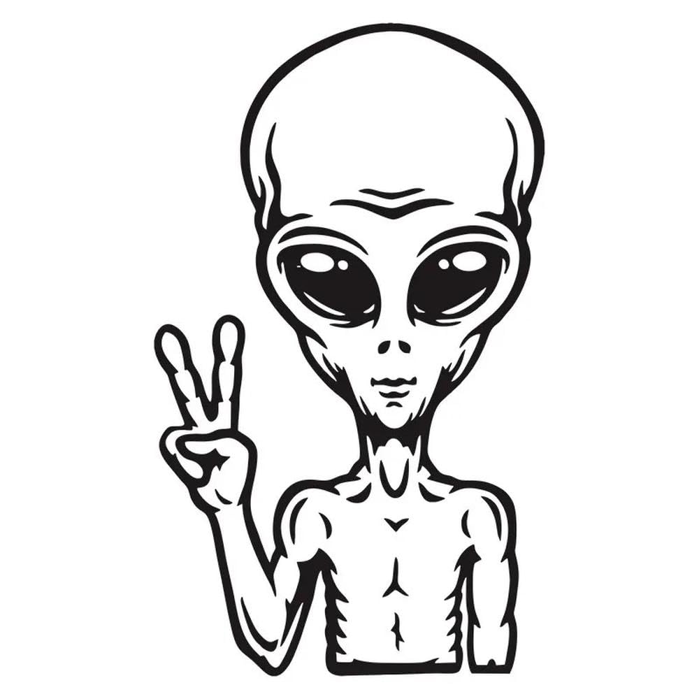 Car Sticker Alien Peace Sign Interesting Car Decorative Vinyl Decal Automobiles(Black,16CM X 9.5CM)