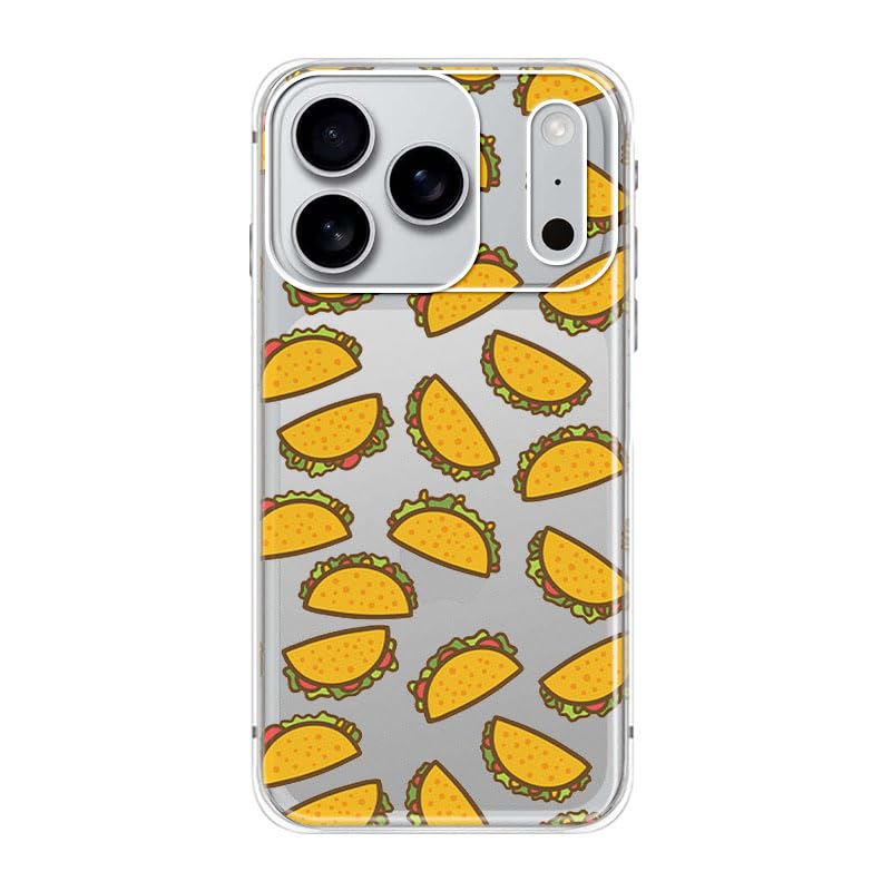 for Cellphone Case, Fun Taco Pattern Funny Mexican Food Style Creative Cartoon Design Transparent Soft TPU Protective Clear Case 6.9 inch (Taco Style, i17 Pro Max)