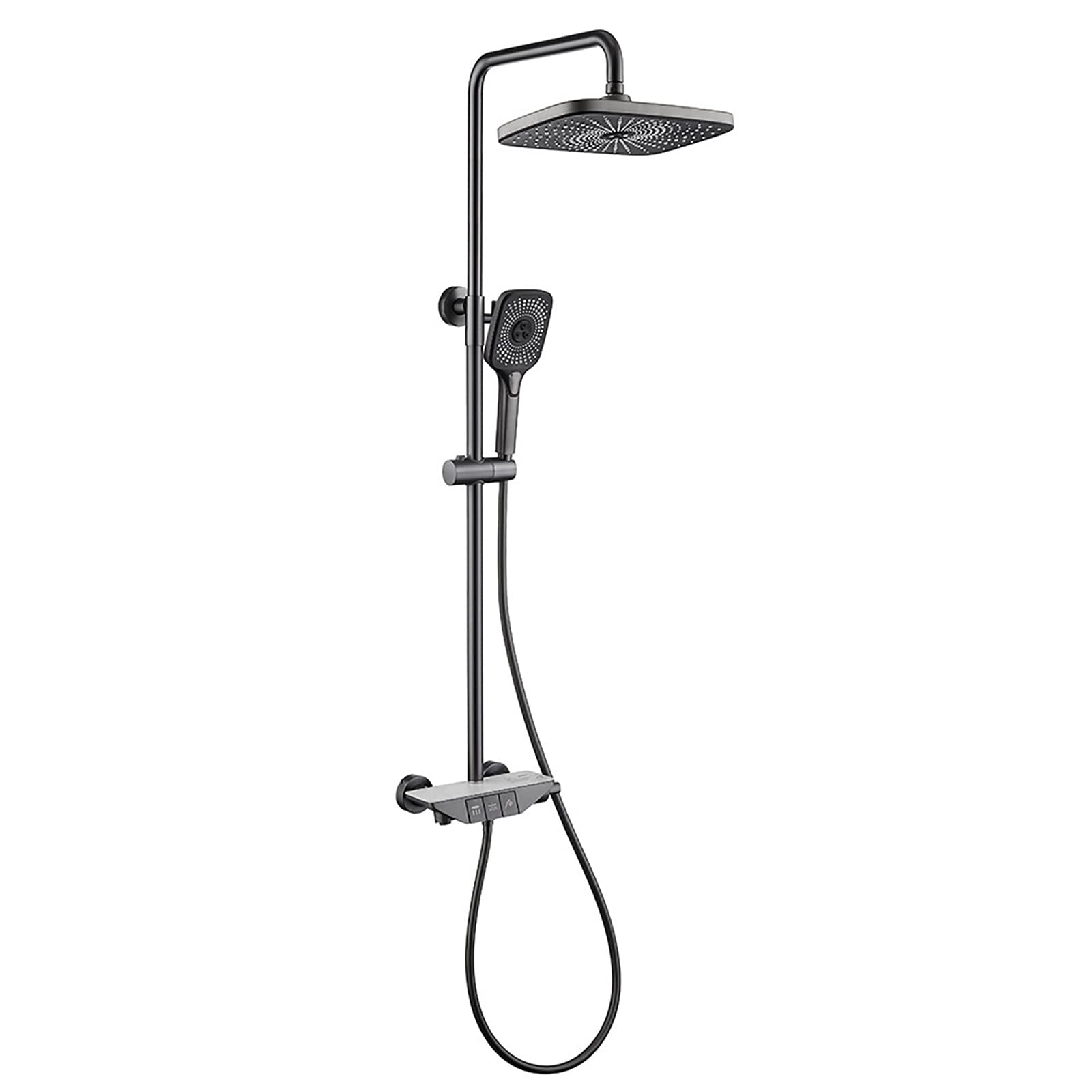 WOTZOV Shower System Thermostatic, Faucet Set Wall Mounted Combo Gun Gray Rain Mixer With Tub Spout, Rectangle Head, Handheld