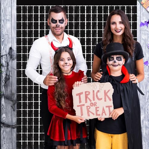 Image of GOER Black Party Backdrop Metallic Tinsel Foil Fringe Curtain Photo Booth Props for New Year's Eve Graduation Halloween Birthday Casino Theme Party Holiday Celebration Party Decorations (2 Packs)