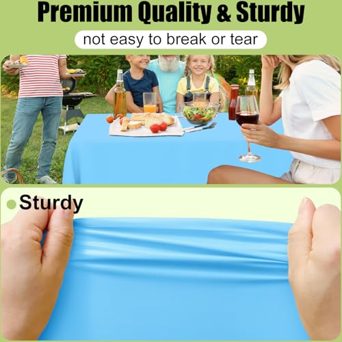 Image of Smiry Disposable Table Cloth - 10 Pack, 54 x 108 Inch Waterproof Rectangle Tablecloths for Parties, Decorative Plastic Table Cover, Leakproof & Sturdy, Light Blue