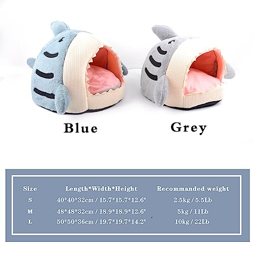 Hifrenchies Shark Haustierhaus für Französische Bulldogge, Haifischhaus, waschbar, Hundehöhle und Bett mit abnehmbarem Kissen, Haifischbett und Haus für Hunde und Katzen (Größe L, Blau)