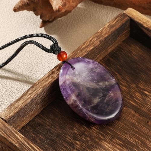 Worry Stone Necklace Amethyst Tiger Eye Green Colors Pendant for Women Handmade Jewelry4