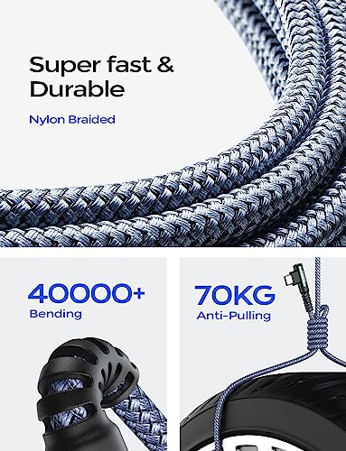Image of AINOPE 240W USB C to USB C Cable Fast Charging 6FT,Right Angle Fast Type C Charging Cable Fits iPhone 16 Pro Max Plus,iPhone 15,MacBook Air /Pro,iPad Pro,Samsung,Pixel,All Devices, Grey,Blue 2Pack