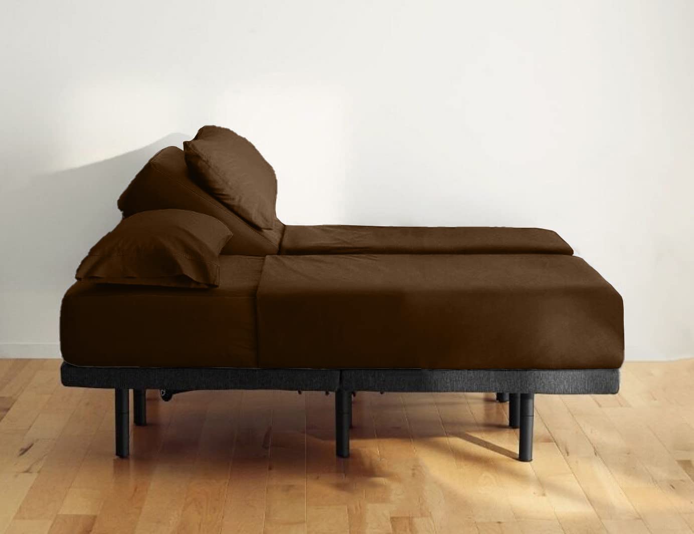 Luxury Egyptian Cotton Sheets - 7 Piece Set, Fits Mattress 30" Inches Deep & Long Staple 600TC Bedsheets, Breatheable - Wrinkle Free - Machine Washable Sheets - Chocolate Solid, Split Queen Size.