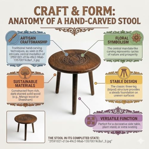 Image of WOOYNEX WOODEN Multifunctional Plant Stand - Modern Home Decor, Wood Planter Holder for Flower Pots, For Living Room Bedroom Balcony Indoor and Outdoor - Kids Stool (Burnt)