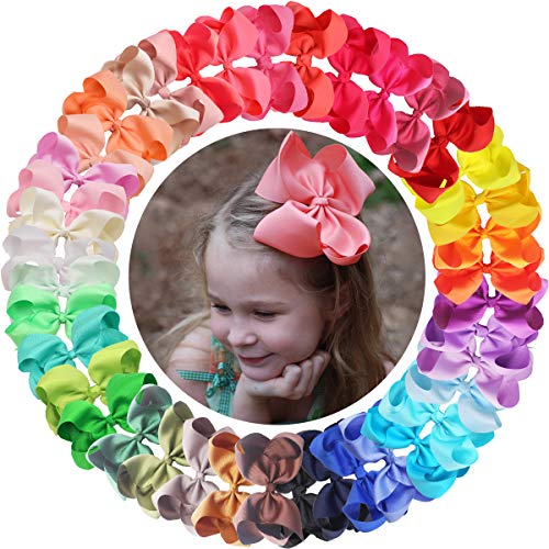 40PCS 6Inch Hair Bows Clips Large Big Grosgrain Ribbon Bows Alligator Hair Clips Hair Accessories for Baby Girls Toddlers Kids Children Teens