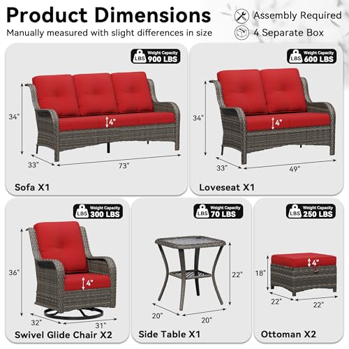 Image of 7 Piece Outdoor Wicker Patio Furniture Set, Outdoor Swivel Rocker Patio Chairs Set with Thickened Olefin Cushions, High Back and Deep Seating, Hand-Woven PE Rattan for Porch, Deck