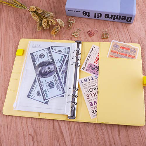 Image of Antner A5 Notebook Binder 6 Ring Refillable Budget Planner Cover for Cash Organizer, PU Leather Aesthetic Photocard Holder Loose Leaf Small Binder with Magnetic Buckle for A5 Planner Inserts, Yellow