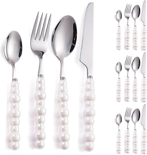 Juego de cubiertos creativos de acero inoxidable con mango de cerámica para 4 personas, juego de cubiertos para 4 personas, cuchillo creativo para