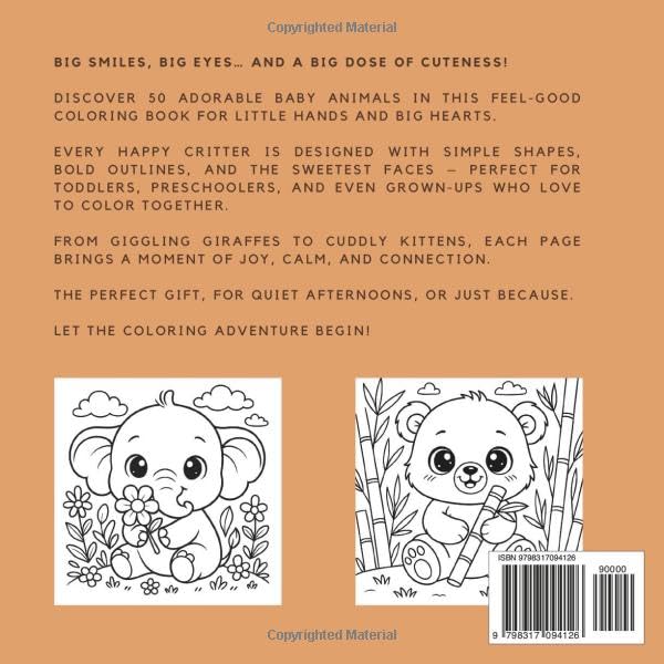 Happy Critters - Cute Baby Animals with Big Eyes & Big Smiles - light: A Fun and Easy Coloring Book for Kids, Teens, Seniors & Animal Lovers - Image 2