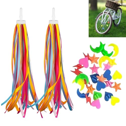 JFangZHZH 1 Paire Banderoles de Guidon Vélo Enfant + 36 Perles Colorées,Décoration Accessoires Vélo Fille Garçon,Rubans Tressés et Glands pour...