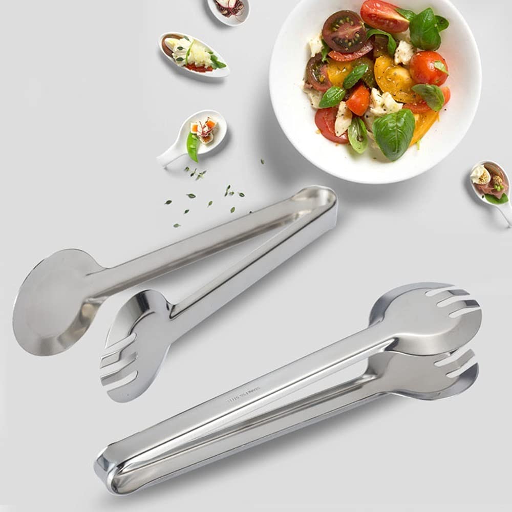 Pinze da Cucina 1pc Pinze per Alimenti Acciaio Inossidabile Alimenti Pane Dessert Barbecue Pinze da Cucina Argento