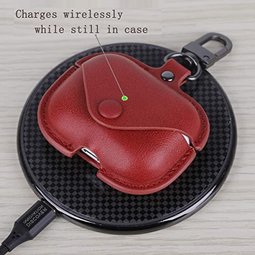 Image of PEFKO PSS121 AirPods Pro Soft Silicone Protective Case 3D Design Shockproof Case Cover with Anti-Lost Metal Keyring Compatible for Apple AirPods Pro (RED [ Leather ])