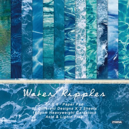 CRASPIRE 24 pièce de Papier de Scrapbooking avec Fond D'Eau 6 x 6po Bleu Cadet Texture Océan Carte de Vœux à Motifs Bloc de Papier Décoratif pour Album...