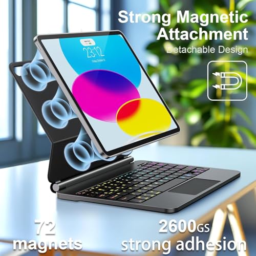 Image of GGQFGTOJ Keyboard Case for iPad 11th (A16) & 10th Generation,Magic Keyboard with 7 Colors Backlight,Multi-Touch Trackpad - Floating Cantilever Stand - Magnetic Case for iPad 11th Inch /10.9 Inch