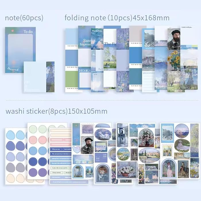 Image of Vintage Aesthetic Scrapbook Kit(346Pcs) Scrapbooking Supplies Kit with Bullet Junk Journal,Stationery,A6 Grid Notebook Journaling Gift for Girl (Morning Breeze- Blue), Paper