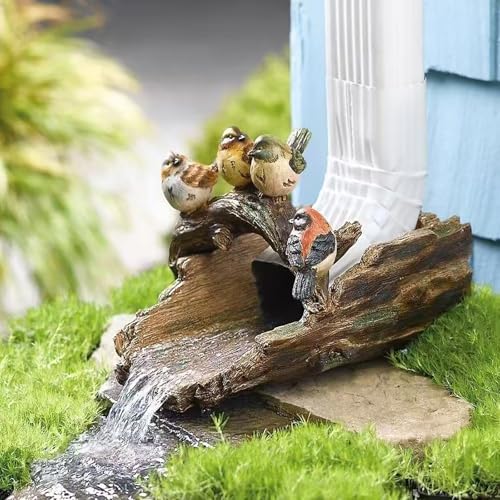 Bird Splash Block - Decorative Resin Gutter Downspout Diverter, 11” x 6.1” x 6.9”, Durable Water Flow Protector for Yard, Garden & Patio, Functional Outdoor Four Birds Statue for Rainwater Drainage