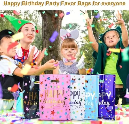 Image of VRB Dec 24pcs Foil Guddy Bags, Happy Birthday Party Return Gift Bags for Boys & Girls, Mixed Colors (24pcs)