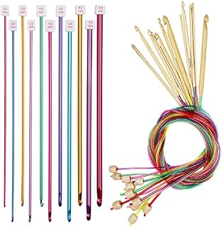 Aeelike Tunisian Crochet Set, Include 11PCS Aluminium Tunisian Crochet Hooks Set Metal, 12PCS Bamboo Tunisian Crochet Hooks Set with Cable, Extra Long Afghan Tunisian Crochet Hook for Blankets