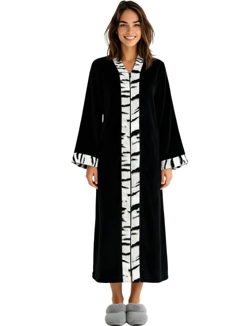 Alexander Del Rossa Kimono Robe with Zipper, Zip Up Robe for Women